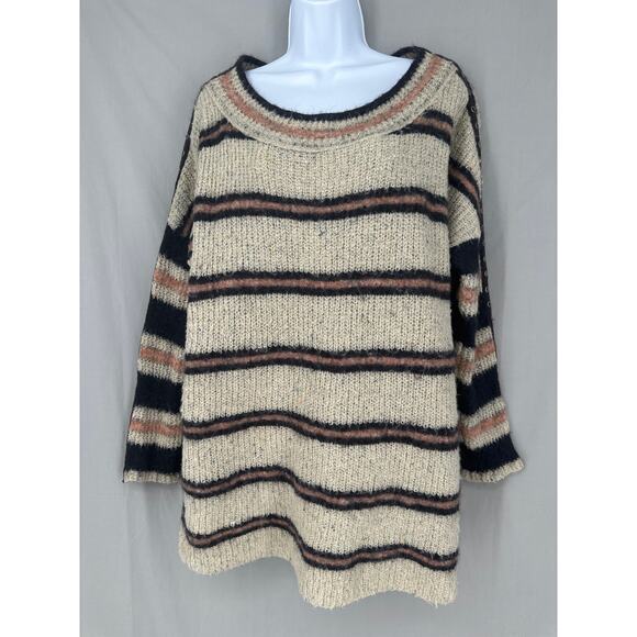 Free People Sweater Womens Medium Beige Striped Oversized Sid Alpaca Grunge Boho - Picture 1 of 8